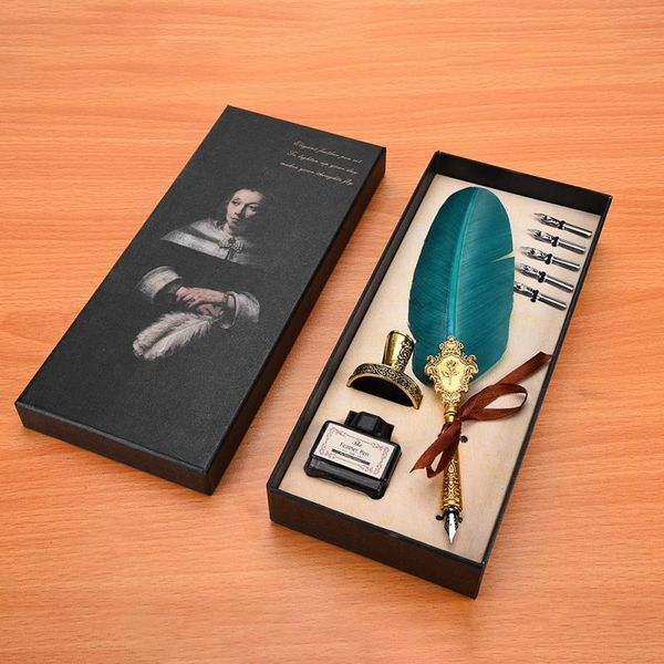

fountain pens retro classical pen feather dip european writing ink bottle set english calligraphy stationery gift box