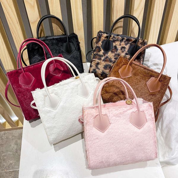 

korean rabbit hair pure color bucket mobile phone bag in winter