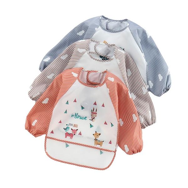 

bibs & burp cloths baby waterproof boys girls feeding bib art apron smock toddler kids long sleeve aprons for baby1-3 years