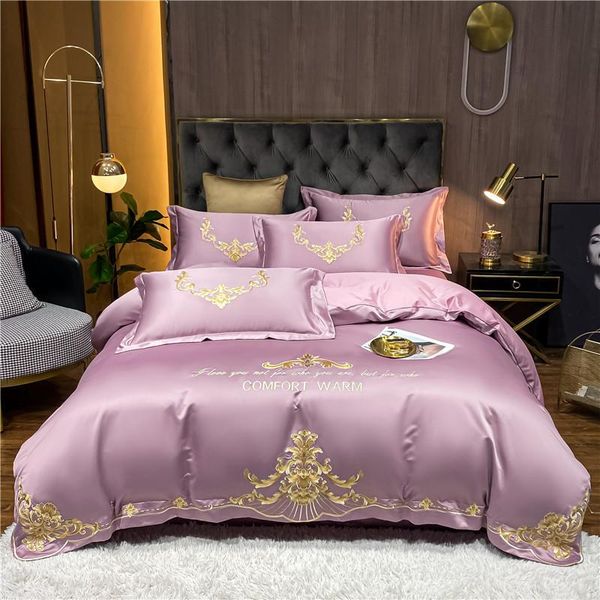 

bedding sets luxury warm purple set satin embroidery duvet cover long-staple cotton right angle sheet 1.5/1.8/2.0m bed pillowcase