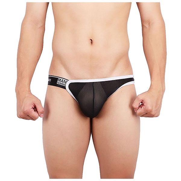 

men's casual gay underwear elastic waistband sweat-absorbent ice-silk cool briefs men cuecas masculinas, Black;white