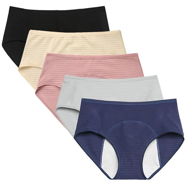 

women's panties 5 pcs women cotton menstrual period leak proof mesh briefs lingerie ma'am comfortable physiological underwear, Black;pink