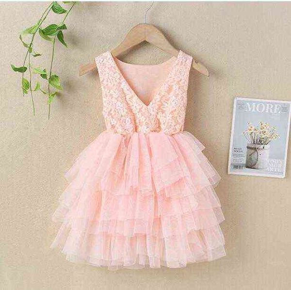 Retail New Baby Girls Fada Lace Bolo Vest Vestido, Meninas Princesa Doce Flor Roupas 1-5T G1129