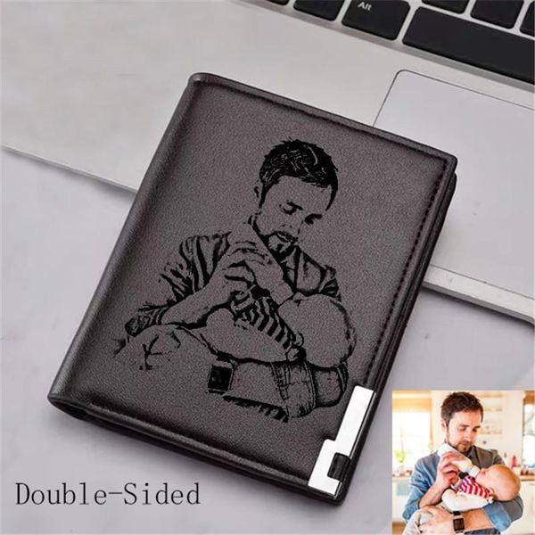 

wallets personalized wallet men pu leather custom engraved po bifold purse handmade gift for him/men 2021, Red;black