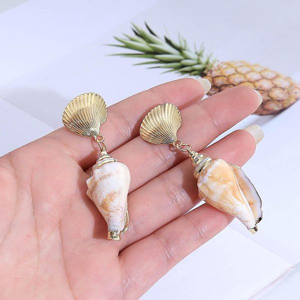 

dangle & chandelier wybu summer beach seashell hoop earrings big statement circle for women vintage gold conch starfish jewelry, Silver