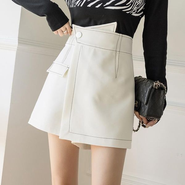 

summer skirts high waist irregular a-line all-match look thin short skirt bright line mid-length culottes, Black