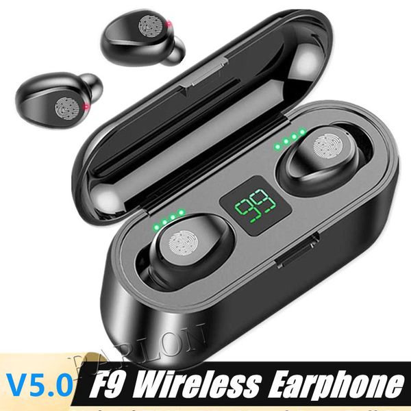 2000 мАч F9 TWS Беспроводные наушники Bluetooth V5.0 Earbuds Наушники Светодиодные дисплеи Power Bank Батареи Гарнитура Микрофон с упаковкой коробки