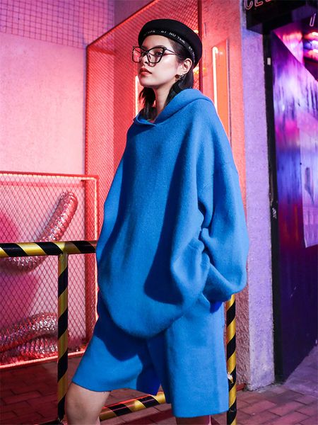 

pant women's hooded shirt autumn/winter plus size knitted-out jacket leg wide two casual ensemble pieces in fashion streetwear suits y9, White