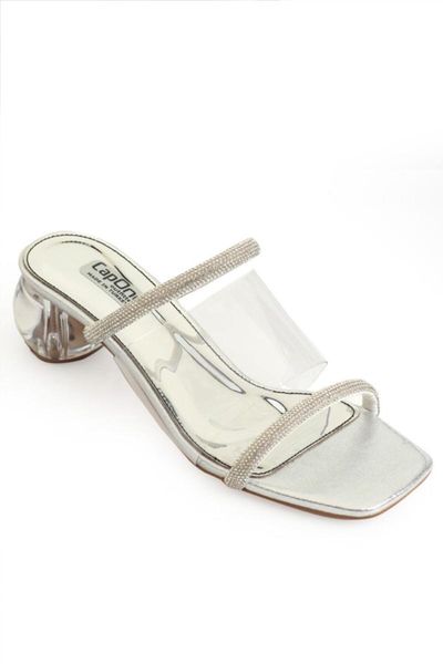 

slippers women's transparent banded cubic zirconia clear heels, Black