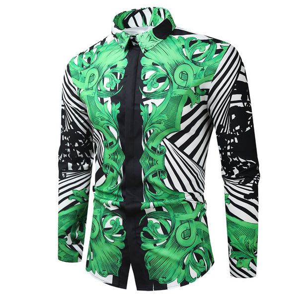 

casual blouse homme shirt mens long sleeve print shirts men slim fit, White;black