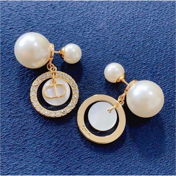 

new star circle with brilliant diamonds pearl earrings 925 silver needle earrings, Golden