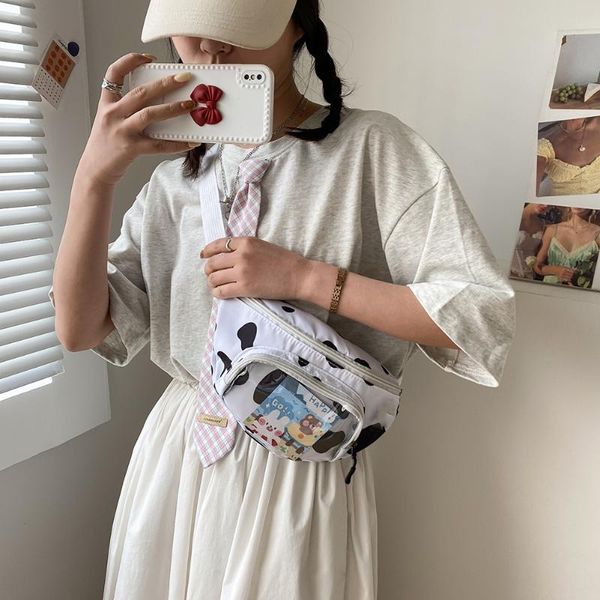 

women's waist bags transparent cow pattern printing shoulder crossbody chest bag casual ladies purses and handbags fanny packs