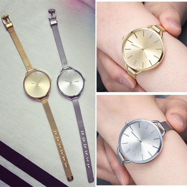 

wristwatches feminino retro vintage women steel mesh belt watch causal quartz ll, Slivery;brown