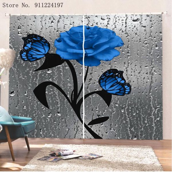 

curtain & drapes 3d water drop rose printing window curtains blue red green with hooks for living room bedroom home decor