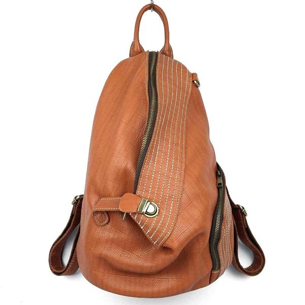 

backpack fashion unique soft genuine leather brown factory outlet