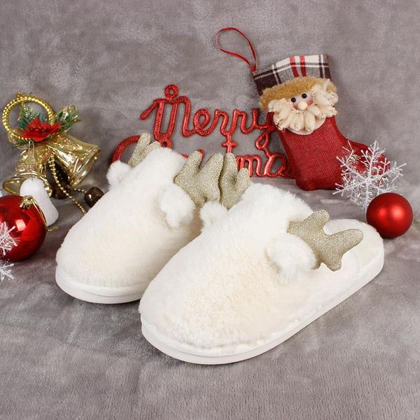 

2021 winter women slippers christmas cotton indoor warm fur comfortable flat shoes, Black