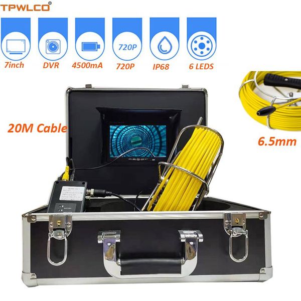 

cameras 1000tvl 720p 6.5mm pipe inspection camera 7inch screen video waterproof industrial system 8gb sd card with dvr 20meter cable