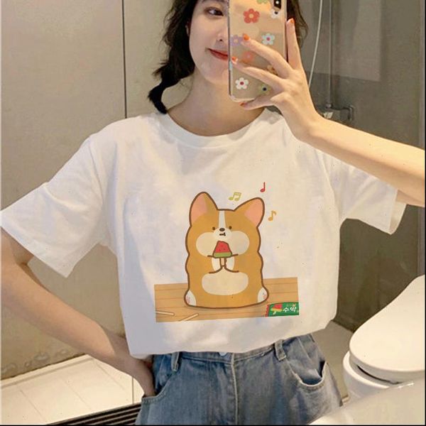 

corgi butt workout eat womens t shirt watermelon graphic tees white funny soft cotton female fitness oversize short sleeve