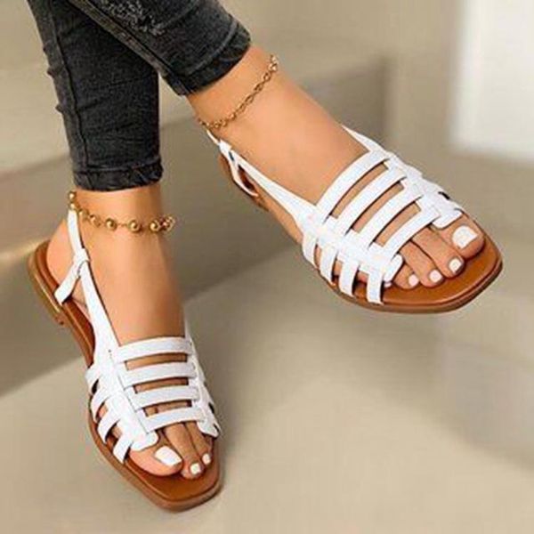 

women fashion flip flops summer sandals solid buckle flats shoes beach roma casual ladies plus size, Black