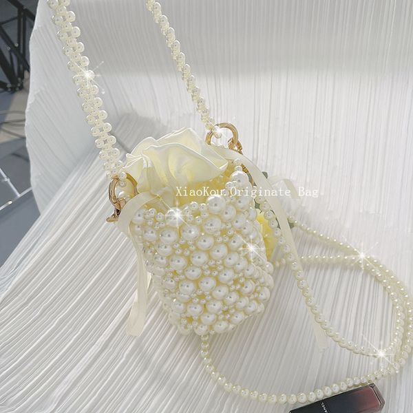 

handmade women pearl designer beaded shoulder bags charm white pearls crossbody bag luxury evening clutch purse lady 2021 c0508