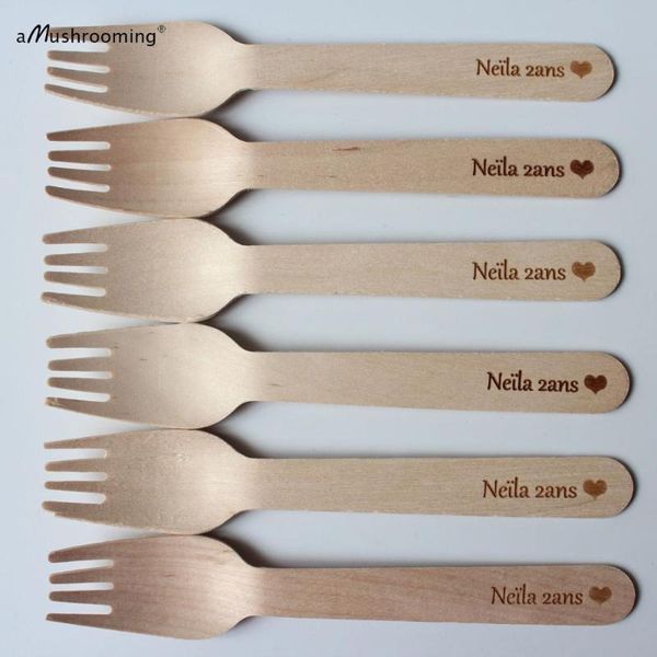 

disposable dinnerware 50pcs eco personalized 16cm cake serving forks for boy girl baby shower taster wooden alternative to plastic and bambo