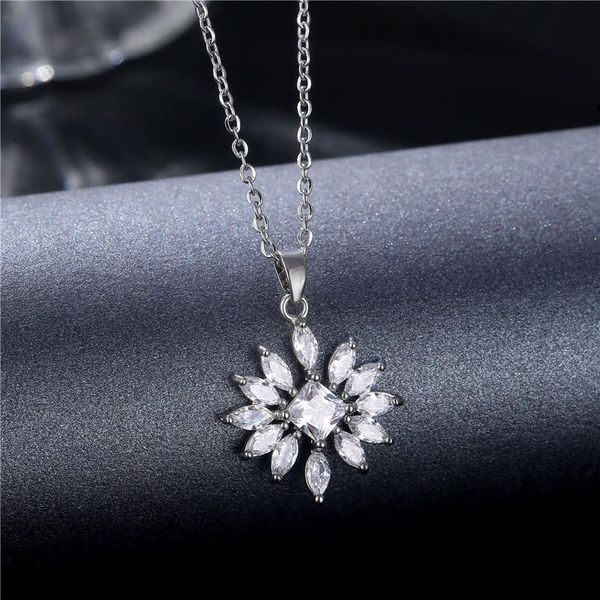 

pendant necklaces trendy sun flower necklace for women stainless stee chain charms zircon jewelry gift 45cm, Silver