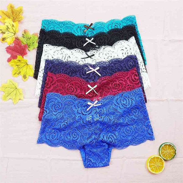 

6pcs/lot's underpants panties lace woman briefs transparent hollow out panty lingerie large size s-4xl underwear 210730, Black;pink