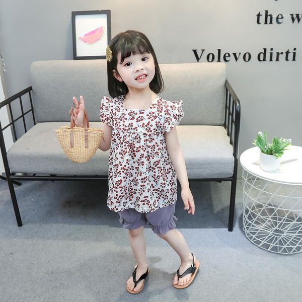 

clothing sets summer girl cute outfit shorts suit female baby floral sleeveless + two piece set1, White