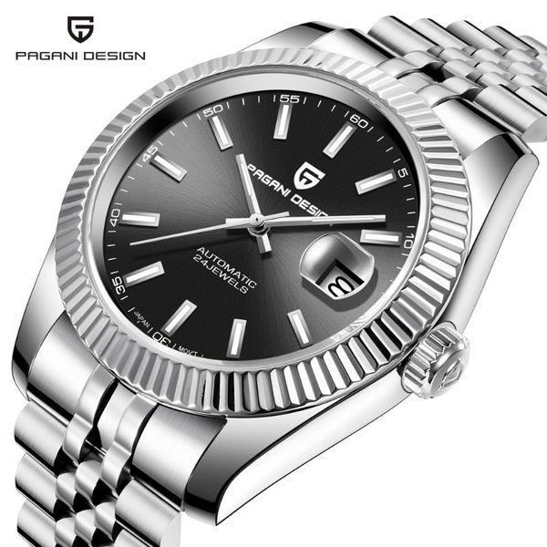 

wristwatches pagani design 100m waterproof automatic watch men mechanical watches stainless steel sapphire clock jubilee strap, Slivery;brown