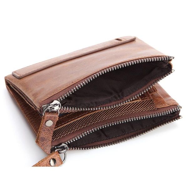 

wallets spot leather short oil wax cowhide wallet double zipper rfid card bag, Red;black