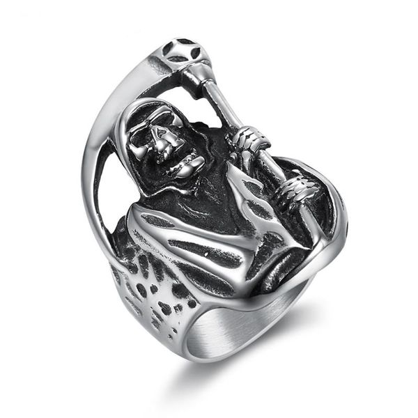 

cluster rings hip hop rock halloween men's jewelry party giftretro punk death skull ring wholesale, Golden;silver