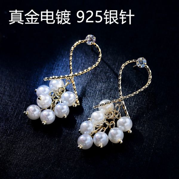 

925 sterling sier pearl geometric earrings temperament korean small fresh and sweet zircon earrings female, Golden