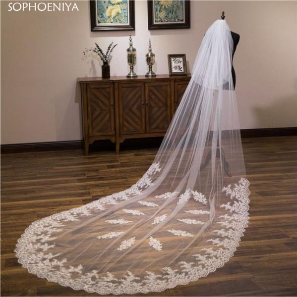 

bridal veils wedding veil lace encaje largo cola grande accesorios de la bodas casamento tocados para, Black