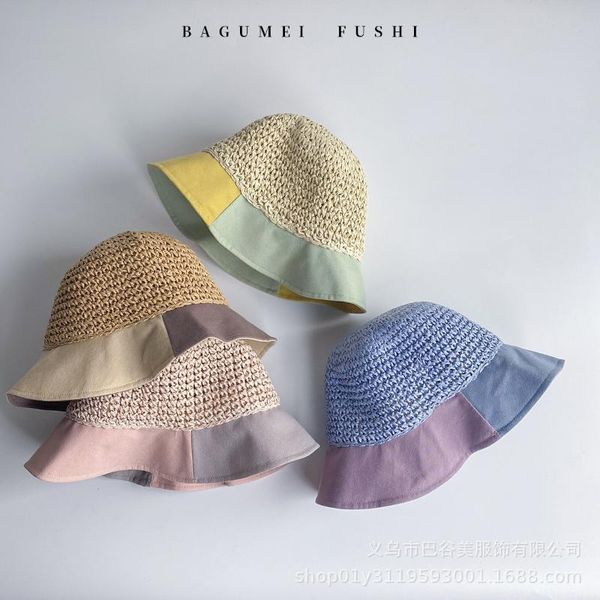

caps & hats japanese children's straw hat spring summer big eaves dome fisherman breathable sunshade baby, Yellow