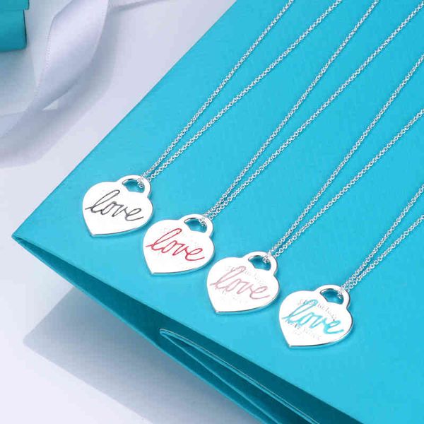 

new t family love necklace female inslove blue enamel peach heart pendant clavicle chain s1124, Silver