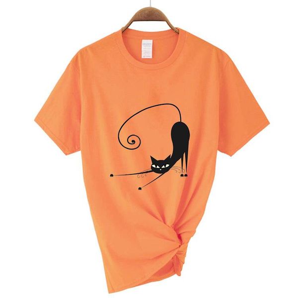

stylish summer men's women's t-shirts funny black cat print short-sleeved tees shirt net red cute o-neck cartoon casual, White;black