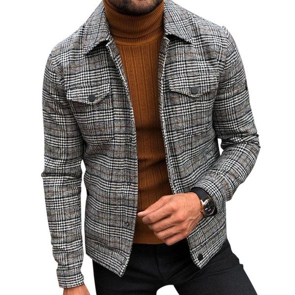 Jackets masculinos Roupa de inverno Tamanho grande elegante casacos vintage masculino clássico elegante de jaqueta elegante para slim fit check bomber cinza escuro