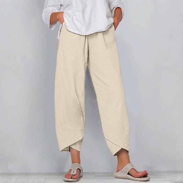

women's pants & capris fashion cotton linen solid color for women harem with pocket summer female high waist loose straight #t1q, Black;white