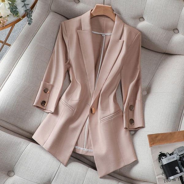 

women's suits & blazers -4xl chic loose light green women blazer summer one button female suit jacket 3/4 sleeve outwear blaser femme, White;black