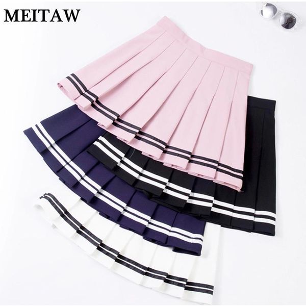 

skirts 2021 summer mini skirt women high waist korean striped sweet dance harajuku elastic pleated, Black