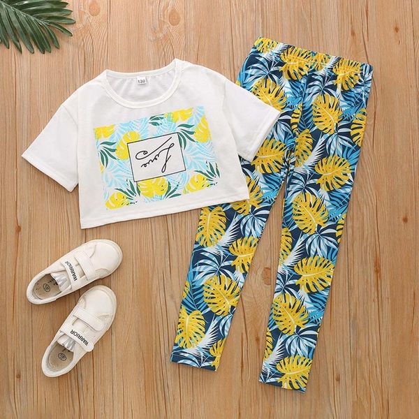 

clothing sets toddler kids baby girls outfits suits summer short sleeve flower print trousers set cotton casual, White