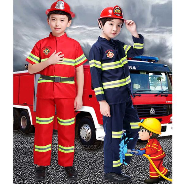 2020 Ano Novo Fato de Halloween para Kid Firefighter Uniforme Crianças Sam Cosplay Bombeiro Role Play Fancy Roupas Menino Fantasia Partido Q0910