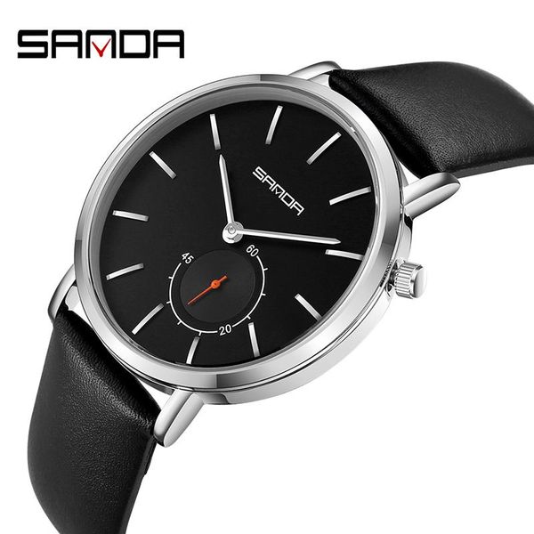 

wristwatches 2021 fashion sanda military sport wristwatch men mesh steel & leather quartz men's watch relogio masculino, Slivery;brown