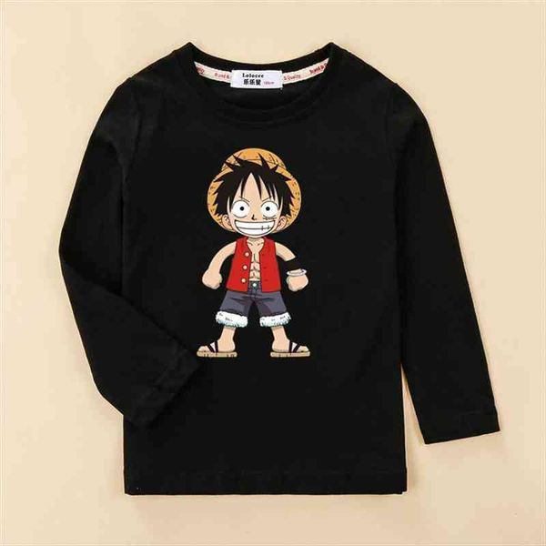 

one piece luffy t shirt boy anime cotton children clothes kids long sleeve o neck tees 4 14y, Blue
