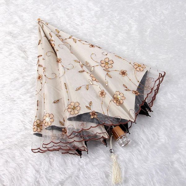 

umbrellas luxury ladies lace two folding umbrella rain women clear sun beach uv flower double layer parasols gift ideas upf50+