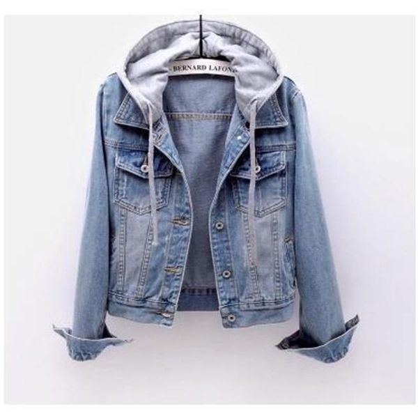 

women's jackets spring autumn women short denim hooded jacket retro bleached all-match fashion korean style sweet girl streetwear youth, Black;brown