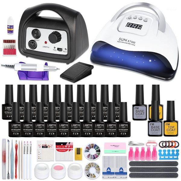 

led nail lamp manicure set drying 35000rpm drill machine 20/12/10 color uv gel polish kit1