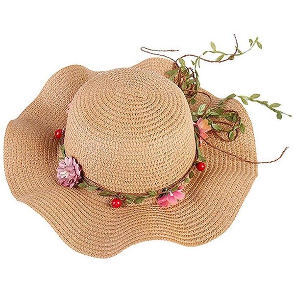 

berets children girls sun hats beach cap garland straw hat wide brim summer, Blue;gray