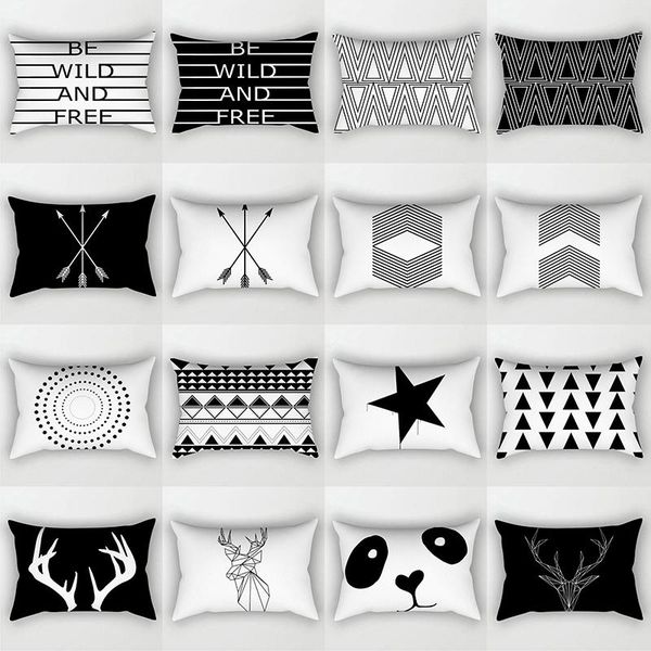 

cushion/decorative pillow black white grid geometry hold pillowcase sofa cushion cojines 30x50cm office waist covers nordic cover