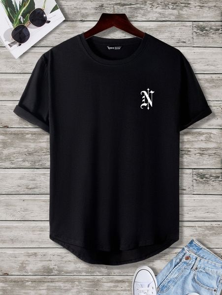 

men letter graphic high low hem tee b20a#, White;black